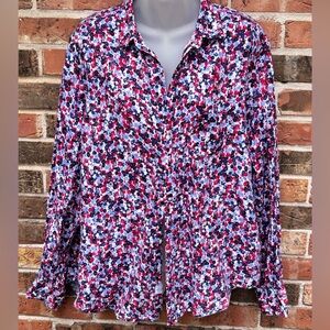 Frank and Eileen Italian Linen Button Down.Womans Size Large.White,Red,Blue